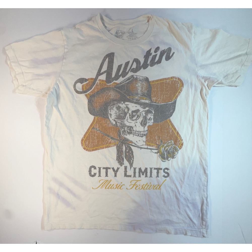 Austin City Limits 2024 Music Festival Lineup T-Shirt Skull Cowboy Hat Large
